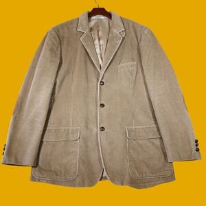Orvis Y2K Corduroy Blazer Mens 46L Tan Elbow Patch Academic Outdoor Vintage